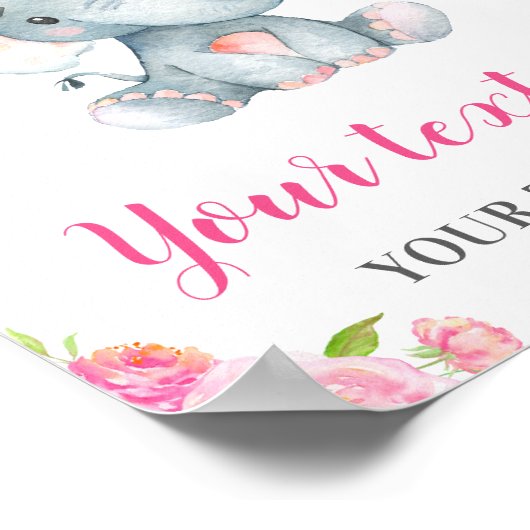 Elephant Pink Girl Baby shower Sprinkle Birthday Poster (Hoek)