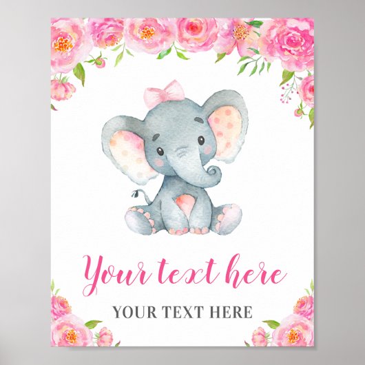 Elephant Pink Girl Baby shower Sprinkle Birthday Poster (Voorkant)
