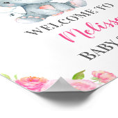 Elephant Pink Girl Baby shower Sprinkle Welkom Poster (Hoek)