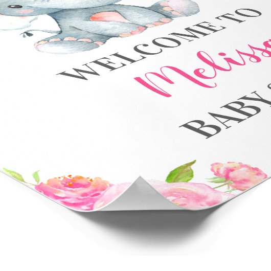 Elephant Pink Girl Baby shower Sprinkle Welkom Poster (Hoek)
