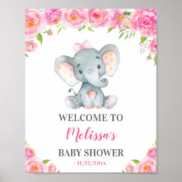 Elephant Pink Girl Baby shower Sprinkle Welkom Poster
