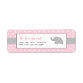 Elephant Pink Gray Polka Dot Girl Baby shower Etiket (Voorkant)