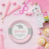 Elephant Pink Gray Polka Dot Girl Baby shower Papieren Bordje (Feest)