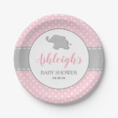 Elephant Pink Gray Polka Dot Girl Baby shower Papieren Bordje (Voorkant)