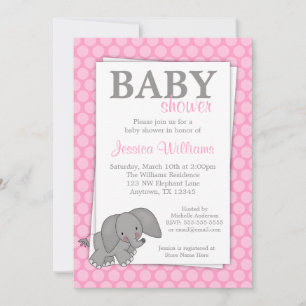 Elephant Pink Stippen Girl Baby shower Kaart