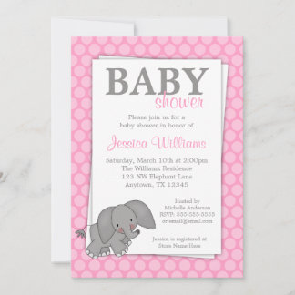 Elephant Pink Stippen Girl Baby shower Kaart