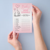 Elephant Pink White Girl Baby shower WORD SCRAMBLE Flyer (Hand)