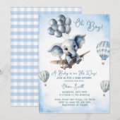 Elephant Plane Adventure Oh Boy Baby shower Kaart (Voorkant / Achterkant)