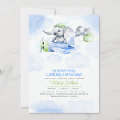 Elephant & Plane Blue Green Grey Baby shower Kaart (Voorkant)