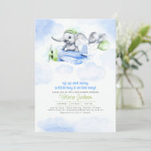 Elephant & Plane Blue Green Grey Baby shower Kaart (Staand voorkant)