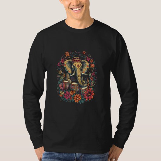 Elephant Playing Drums  Drumming Drummer Boho Hawa T-shirt (Voorkant)
