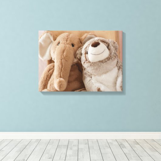 Elephant Plush Speelgoed en Teddy Bear Friends Canvas Afdruk (Insitu (Houten vloer))