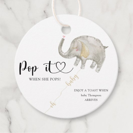 Elephant Pop het als ze baby shower pop Bedankjes Labels (Voorkant)