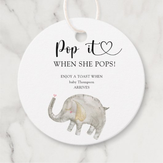 Elephant Pop het als ze baby shower pop Bedankjes Labels (Voorkant)