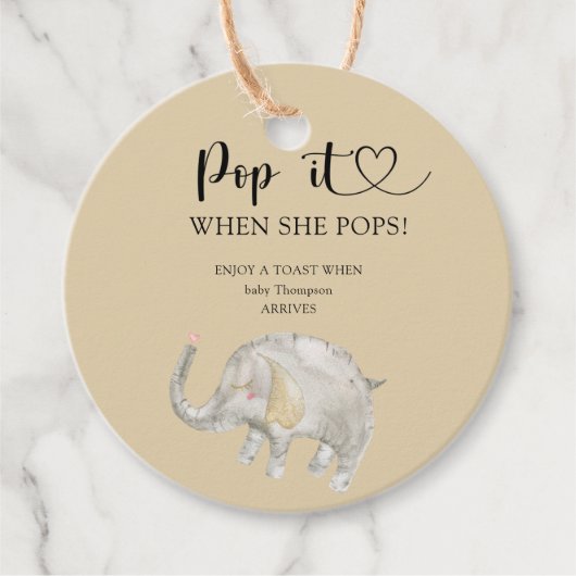 Elephant Pop het als ze baby shower pop Bedankjes Labels (Voorkant)