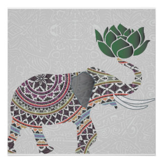 Elephant Poster Indiaas Bohemisch Ontwerp met Lotu