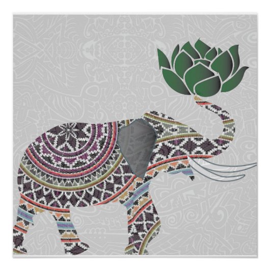 Elephant Poster Indiaas Bohemisch Ontwerp met Lotu (Voorkant)