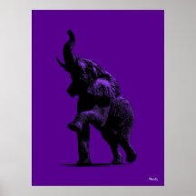 Elephant Poster - Zwart Silhouet op Paarse