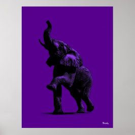 Elephant Poster - Zwart Silhouet op Paarse