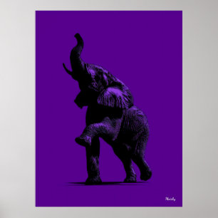 Elephant Poster - Zwart Silhouet op Paarse