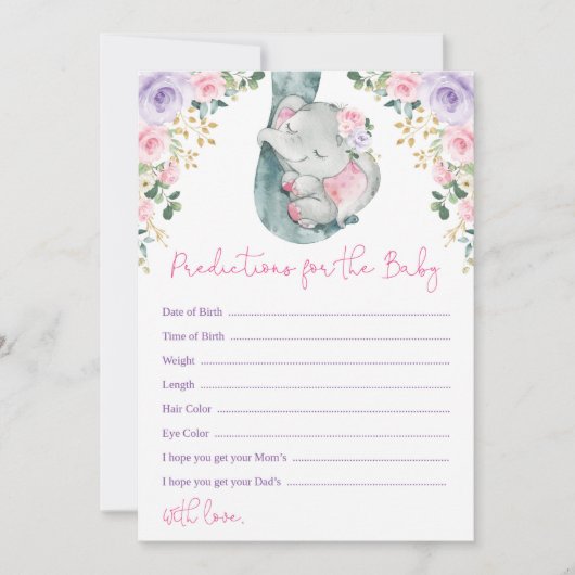 Elephant Predications for Baby shower Game Kaart (Voorkant)