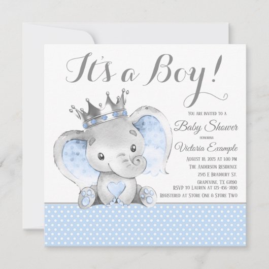 Elephant Prince Baby shower Kaart (Voorkant)