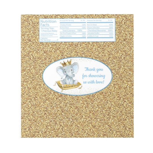 Elephant Prince Baby shower Snoep Bar Wrappers Notitieblok (Voorkant)