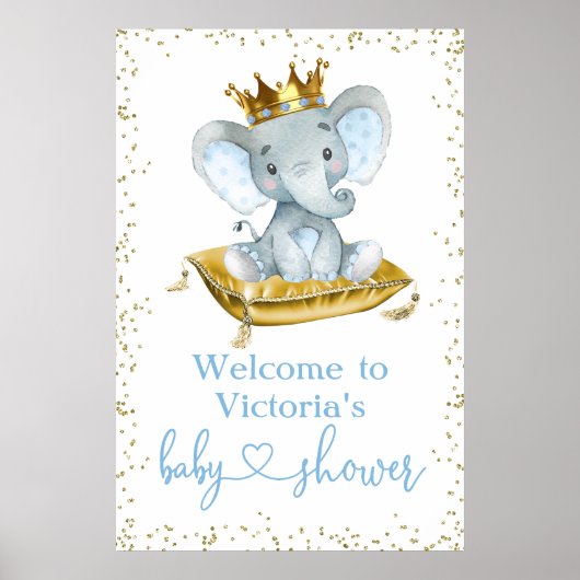Elephant Prince Baby shower Welkomstteken Poster (Voorkant)