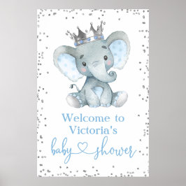 Elephant Prince Glitter Baby shower Welkomstteken Poster