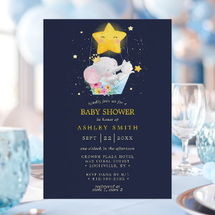 Elephant Prince Sterren Navy Boy Baby shower Kaart
