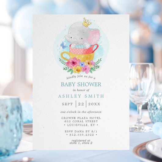 Elephant Prince Teacup Boy Baby shower Kaart