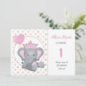 Elephant Princess Girl Birthday Party Invitation Kaart (Staand voorkant)