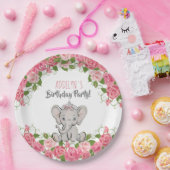 Elephant Princess Tiara Pink Little Girl Birthday Papieren Bordje (Feest)