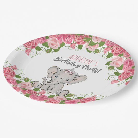 Elephant Princess Tiara Pink Little Girl Birthday Papieren Bordje (Gekanteld)