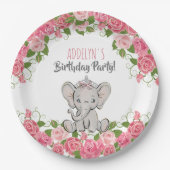 Elephant Princess Tiara Pink Little Girl Birthday Papieren Bordje (Voorkant)