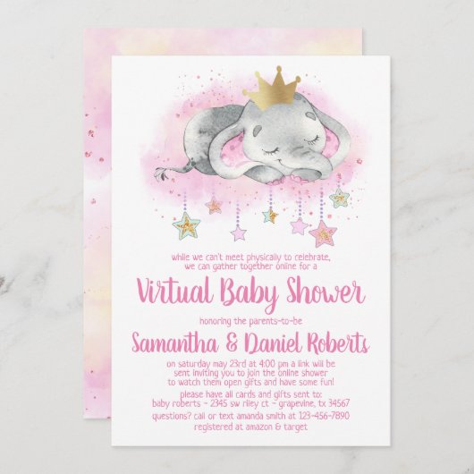 Elephant Princess Virtual Baby shower Kaart (Voorkant / Achterkant)