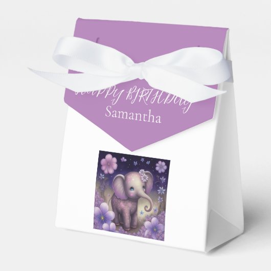 Elephant Purple bloemen Birthday Favor Box Bedankdoosjes (Voorkant Zijde)
