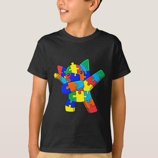 Elephant Puzzle Piecemas Autisme Dab Boys Gir T-shirt (Voorkant)