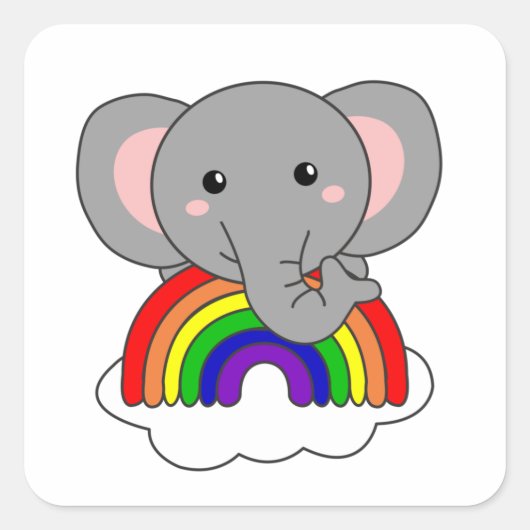 Elephant Rainbow Sweet Animals Colorful Elephants Vierkante Sticker (Voorkant)