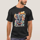 Elephant Reading Book Funny Animal Art Print Graph T-shirt (Voorkant)