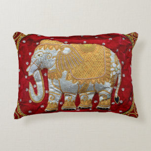 Elephant Red en Gold in India Accent Kussen