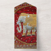 Elephant Red en Gold in India All In One Uitnodiging (Binnen)