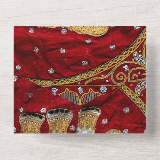 Elephant Red en Gold in India All In One Uitnodiging (Achterkant)