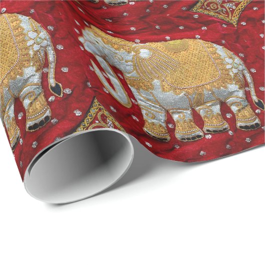 Elephant Red en Gold in India Cadeaupapier (Rol Hoek)