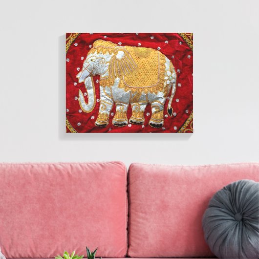Elephant Red en Gold in India Canvas Afdruk (Insitu (Woonkamer))
