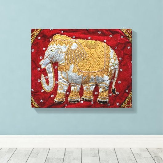 Elephant Red en Gold in India Canvas Afdruk (Insitu (Houten vloer))