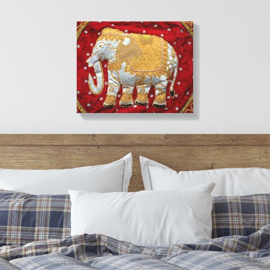 Elephant Red en Gold in India Canvas Afdruk (Insitu (Slaapkamer))