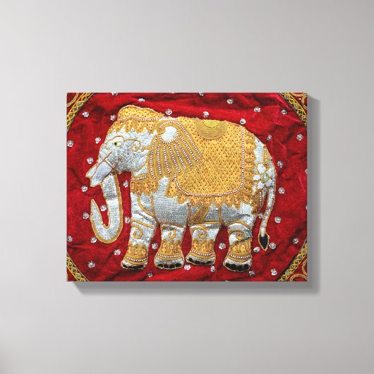 Elephant Red en Gold in India Canvas Afdruk (Voorkant)