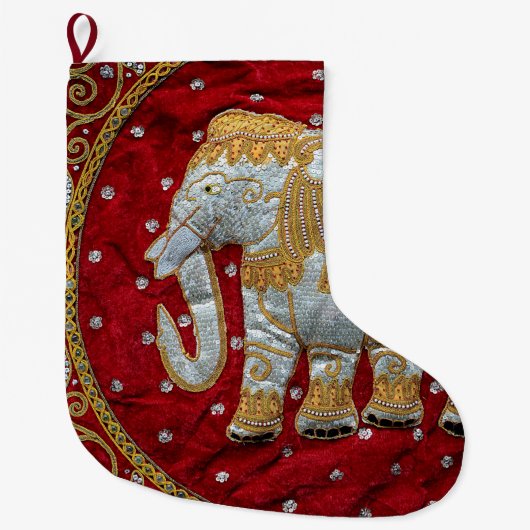 Elephant Red en Gold in India Grote Kerstsok (Voorkant)