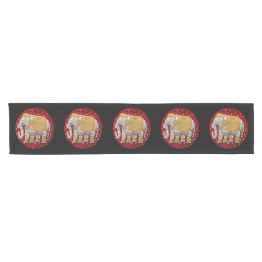 Elephant Red en Gold in India Korte Tafelloper (Horizontaal)